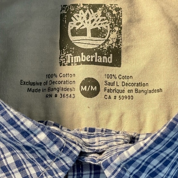 Timberland Long Sleeve Button Down Shirt Blue/White Gingham Check Size Medium - Picture 8 of 9